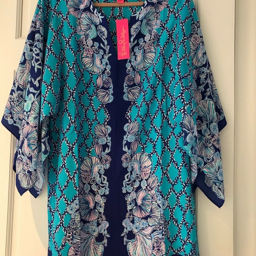 Lilly Pulitzer SHALYNN Silk Caftan Dress Lapis 10